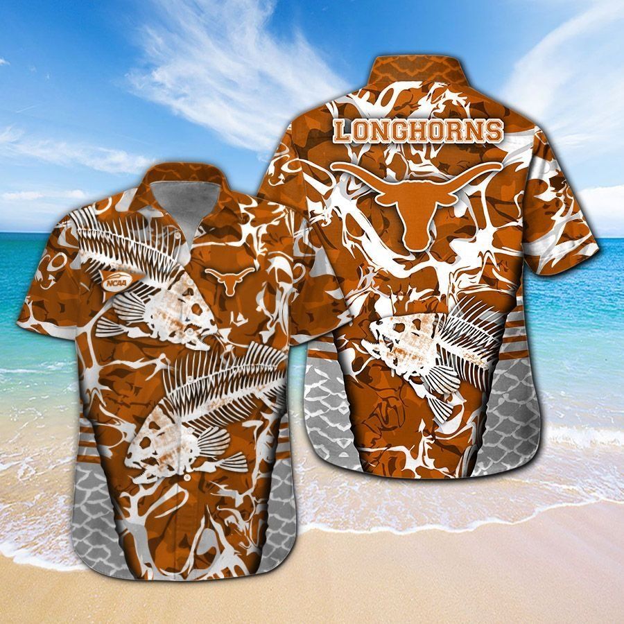Texas Longhorns Fishing Short Sleeve Button Up Tropical Hawaiian Shirt
