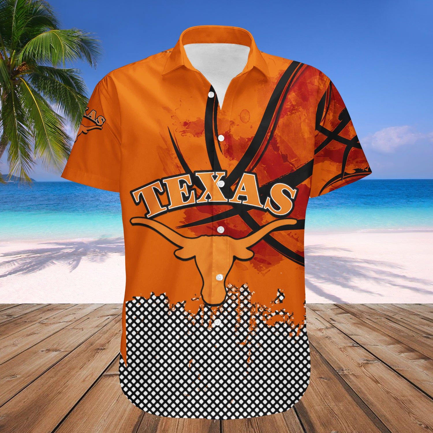 Texas Longhorns Hawaii Shirt Basketball Net Grunge Pattern – NCAA