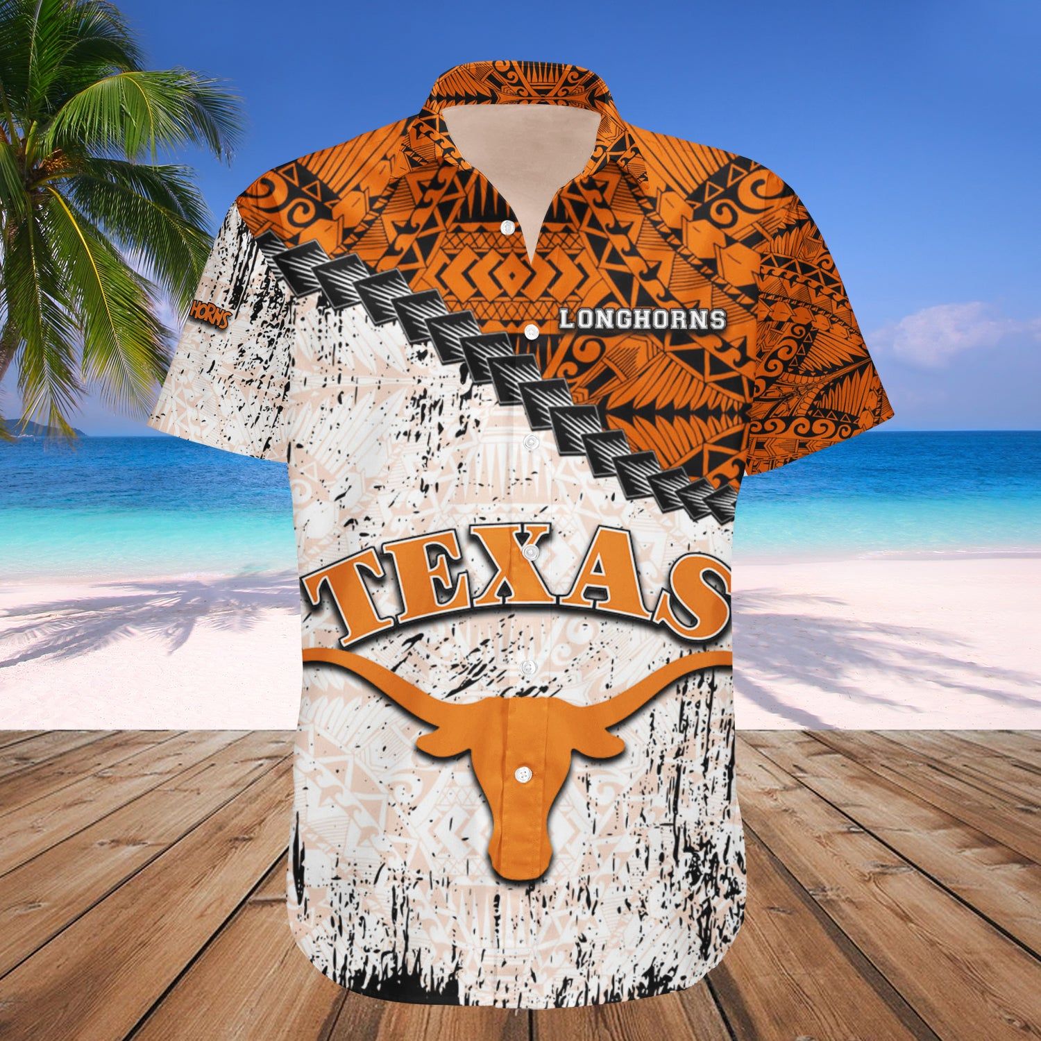 Texas Longhorns Hawaii Shirt Grunge Polynesian Tattoo – NCAA