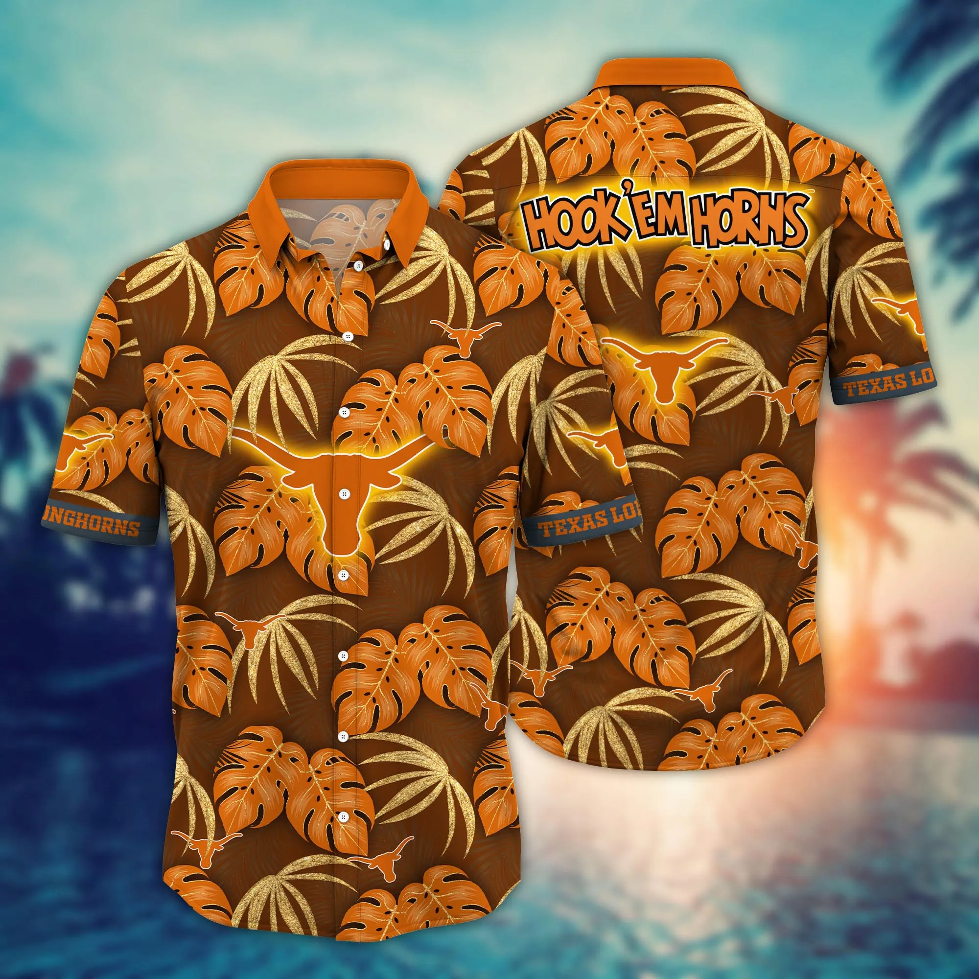 Texas Longhorns NCAA Hawaiian Shirt Sun-Drenched Aloha Shirt Texas Longhorns NCAA Hawaiian Shirt Sun-Drenched Aloha Shirt