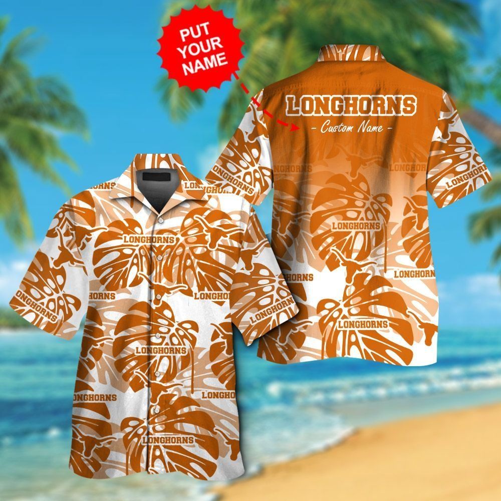 Texas Longhorns Short Sleeve Button Up Tropical Hawaiian Shirt VER010