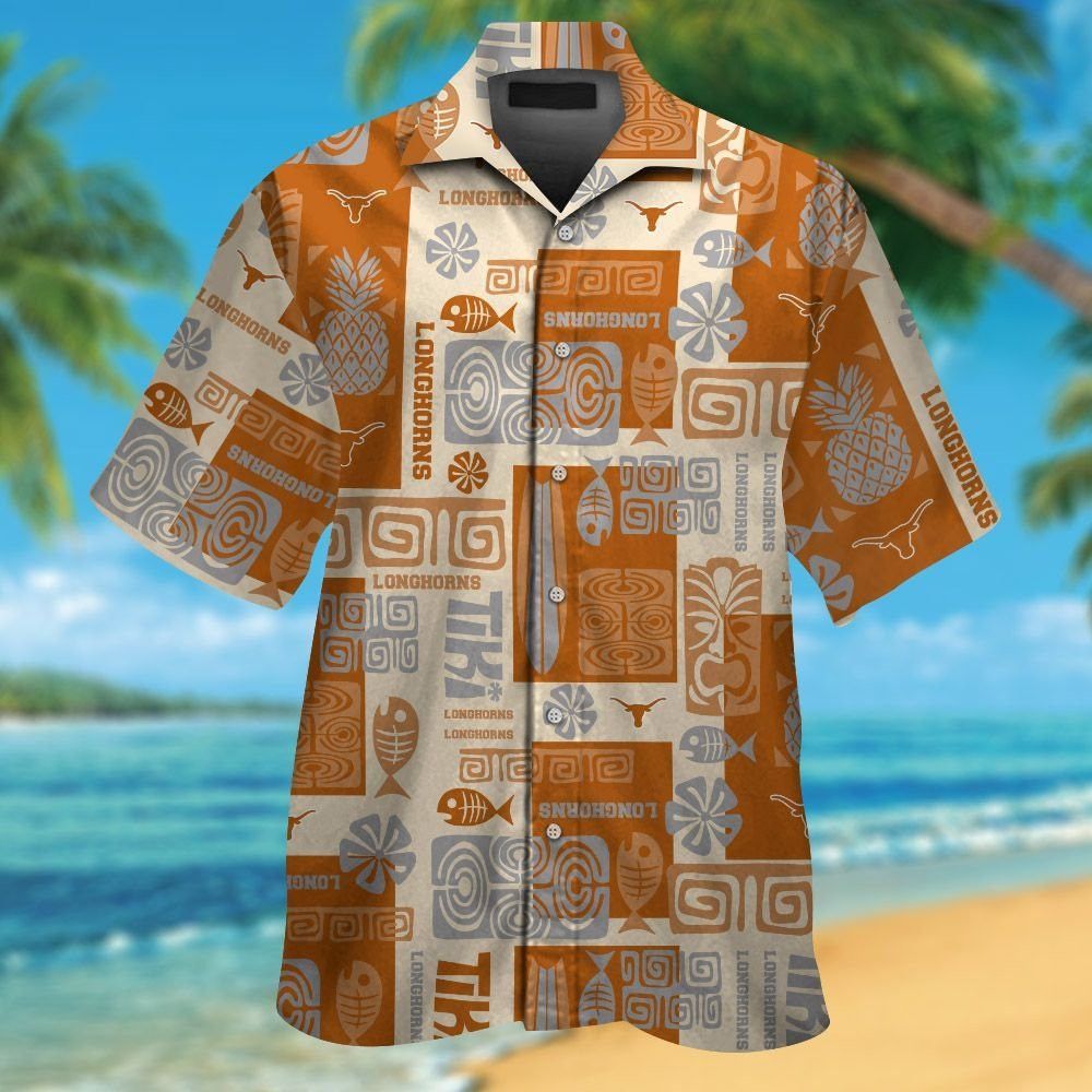 Texas Longhorns Short Sleeve Button Up Tropical Hawaiian Shirt VER011