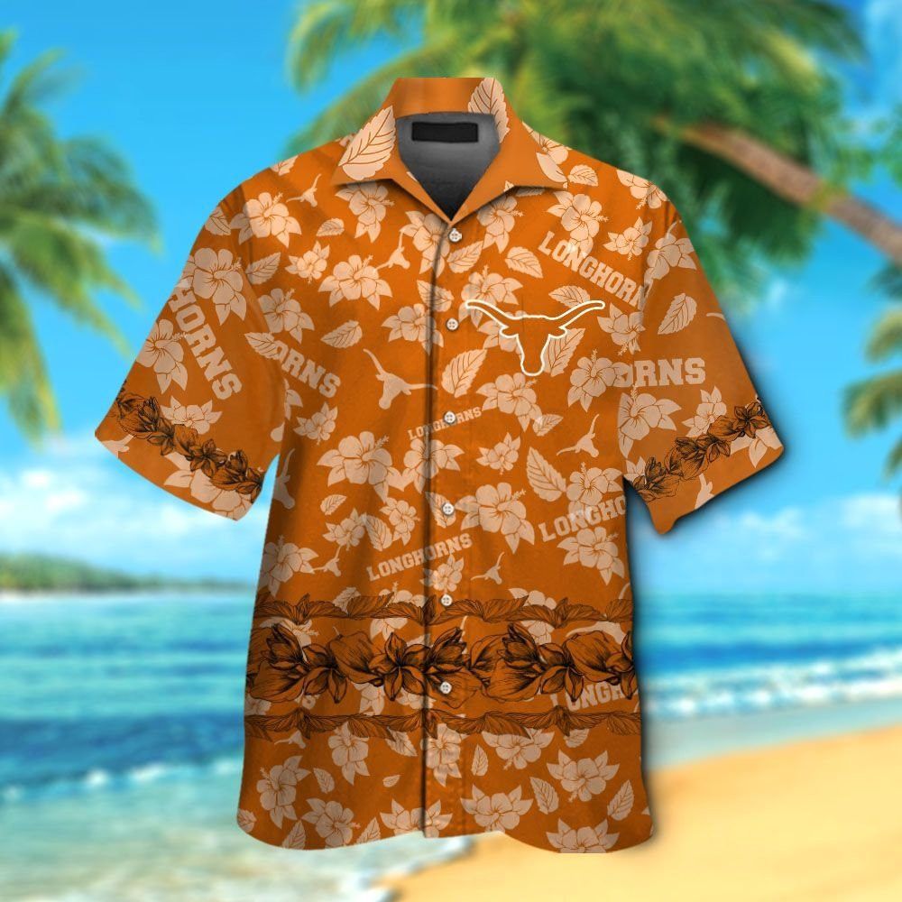 Texas Longhorns Short Sleeve Button Up Tropical Hawaiian Shirt VER012