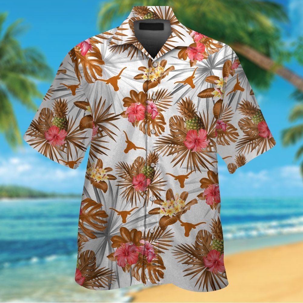 Texas Longhorns Short Sleeve Button Up Tropical Hawaiian Shirt VER016