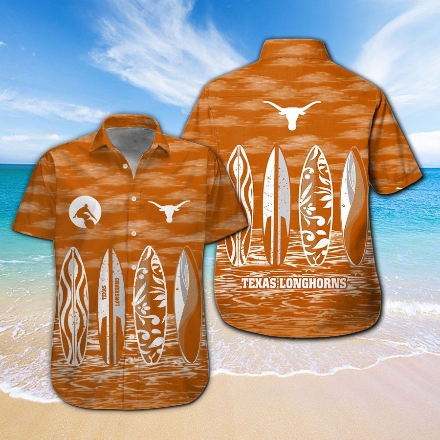 Texas Longhorns Short Sleeve Button Up Tropical Hawaiian Shirt VER018