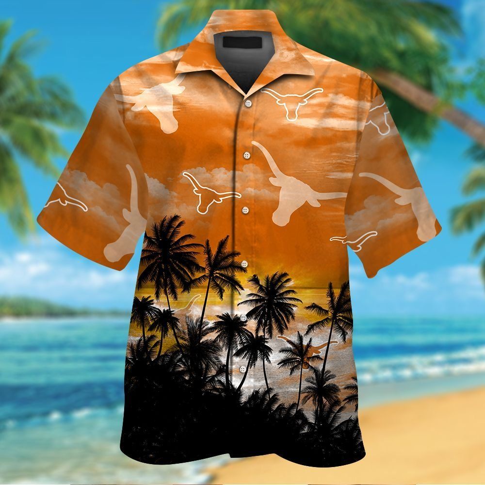 Texas Longhorns Short Sleeve Button Up Tropical Hawaiian Shirt VER020