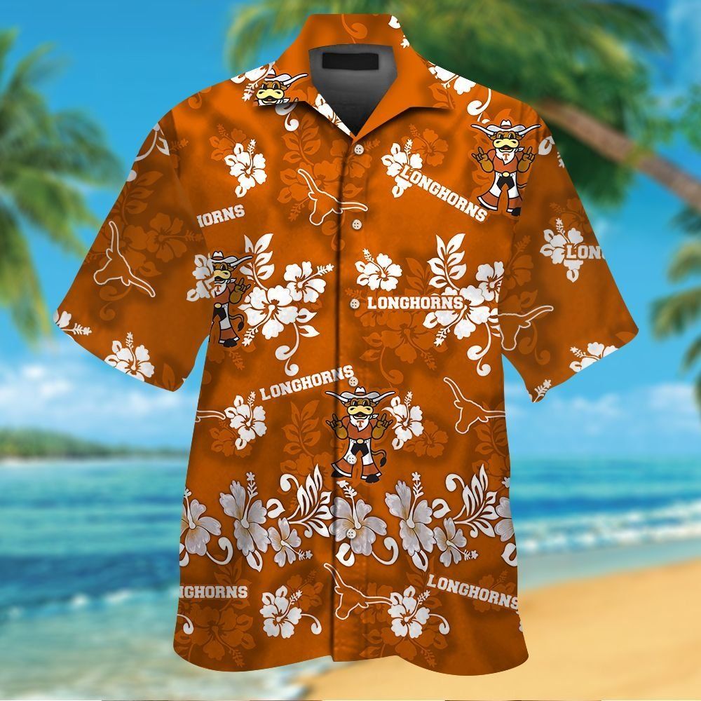 Texas Longhorns Short Sleeve Button Up Tropical Hawaiian Shirt VER022