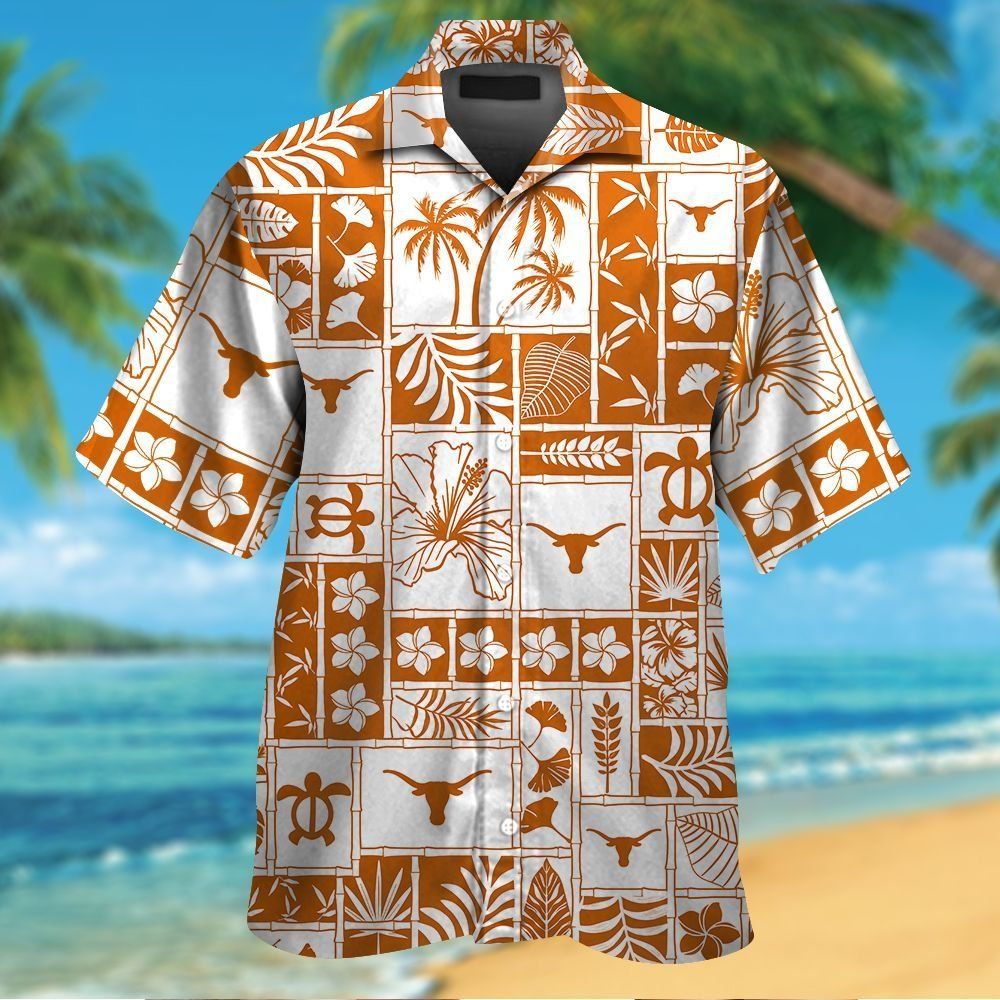 Texas Longhorns Short Sleeve Button Up Tropical Hawaiian Shirt VER024