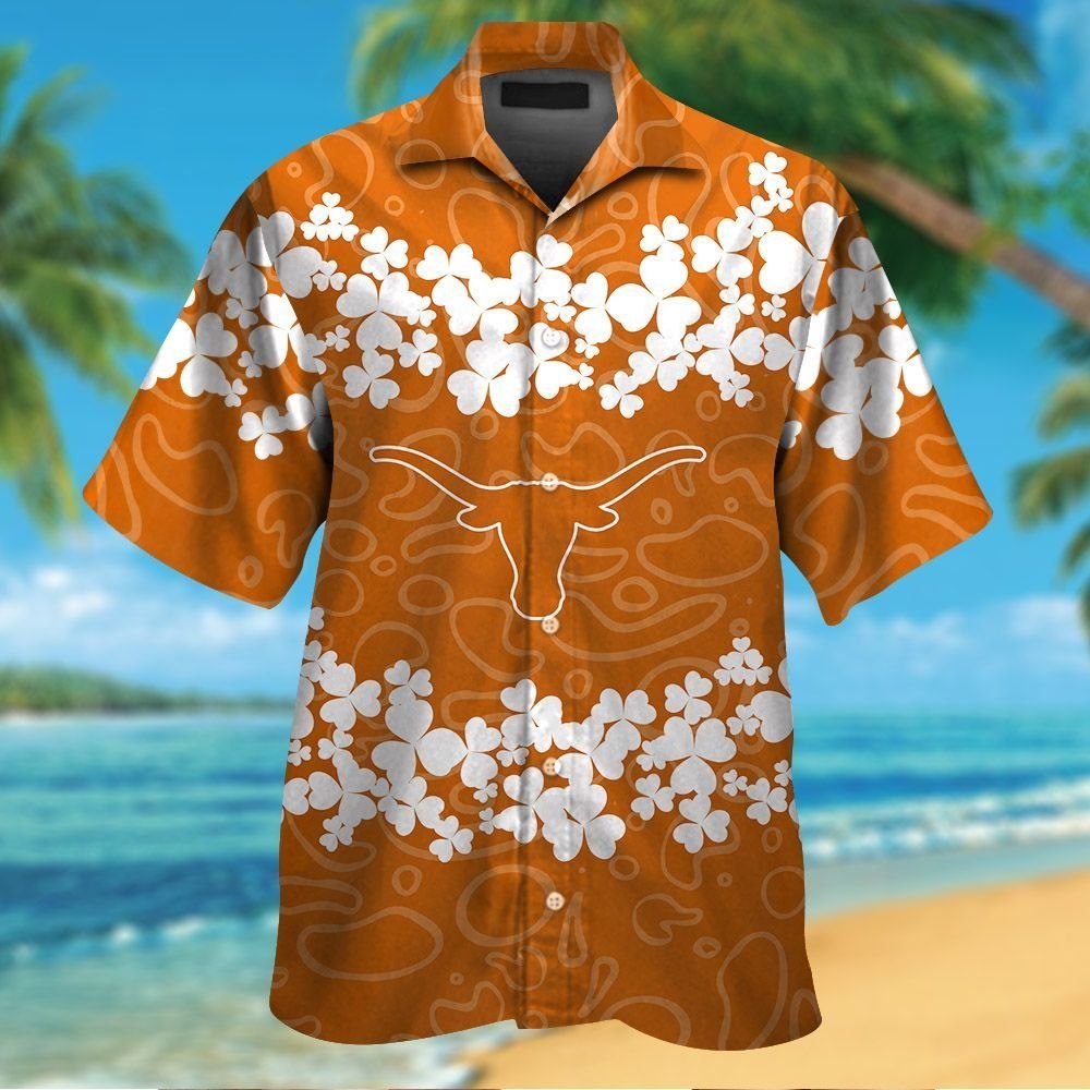 Texas Longhorns Short Sleeve Button Up Tropical Hawaiian Shirt VER025