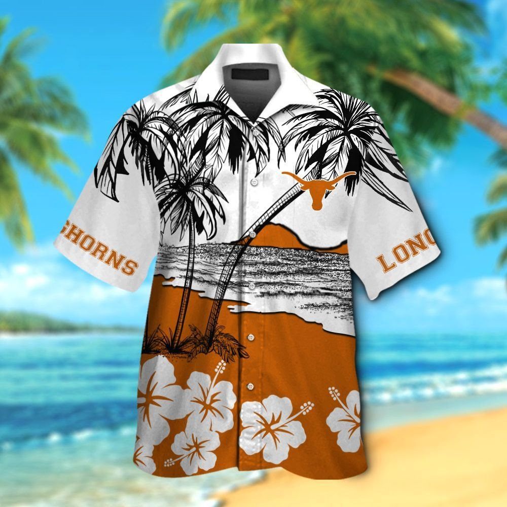 Texas Longhorns Short Sleeve Button Up Tropical Hawaiian Shirt VER029