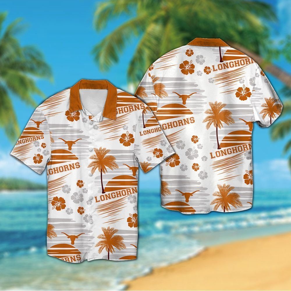 Texas Longhorns Short Sleeve Button Up Tropical Hawaiian Shirt VER030