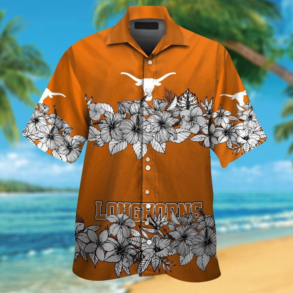 Texas Longhorns Short Sleeve Button Up Tropical Hawaiian Shirt VER031
