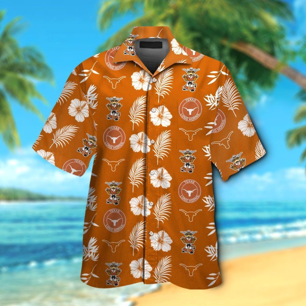 Texas Longhorns Short Sleeve Button Up Tropical Hawaiian Shirt VER032