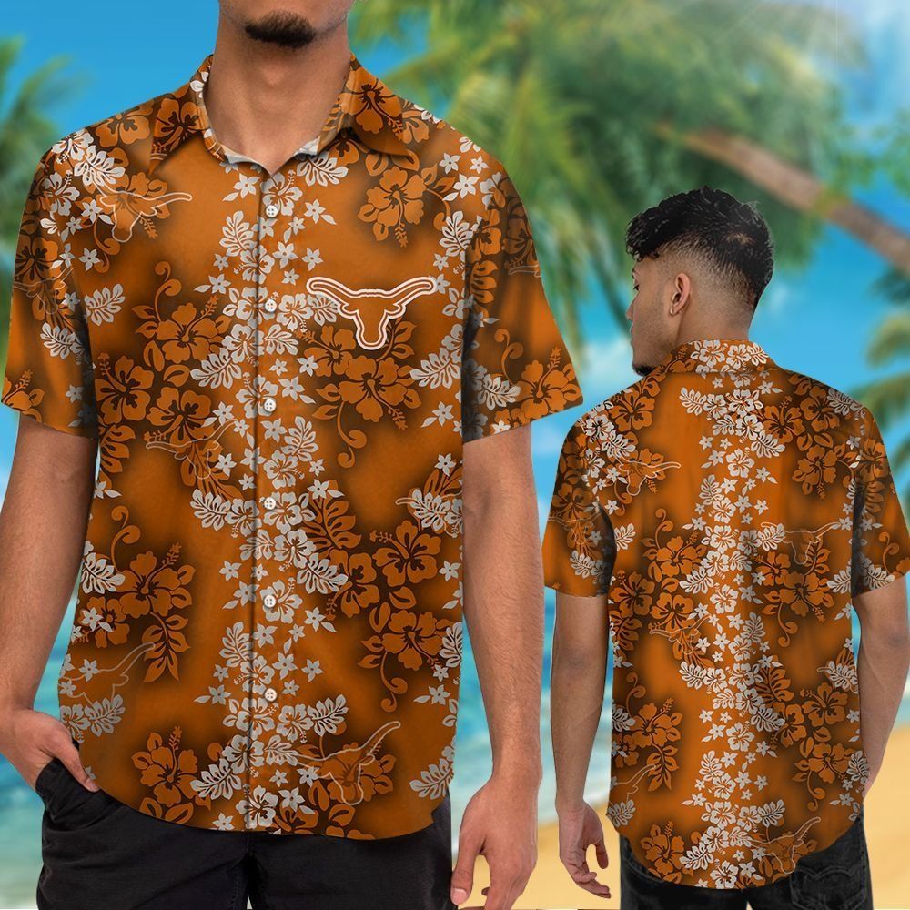 Texas Longhorns Short Sleeve Button Up Tropical Hawaiian Shirt VER033
