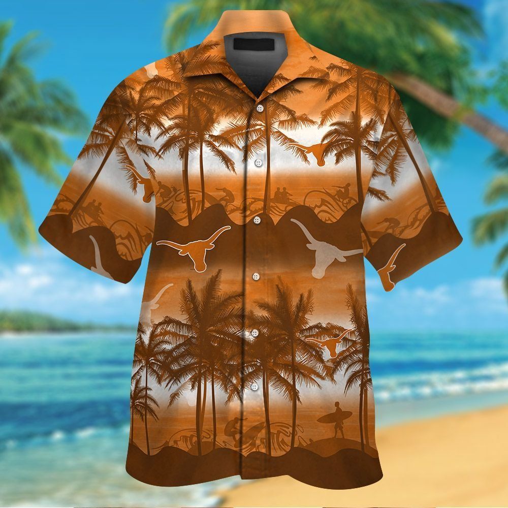 Texas Longhorns Short Sleeve Button Up Tropical Hawaiian Shirt VER06