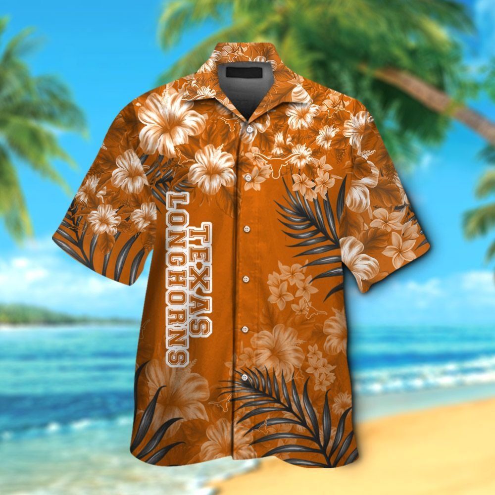 Texas Longhorns Short Sleeve Button Up Tropical Hawaiian Shirt VER07