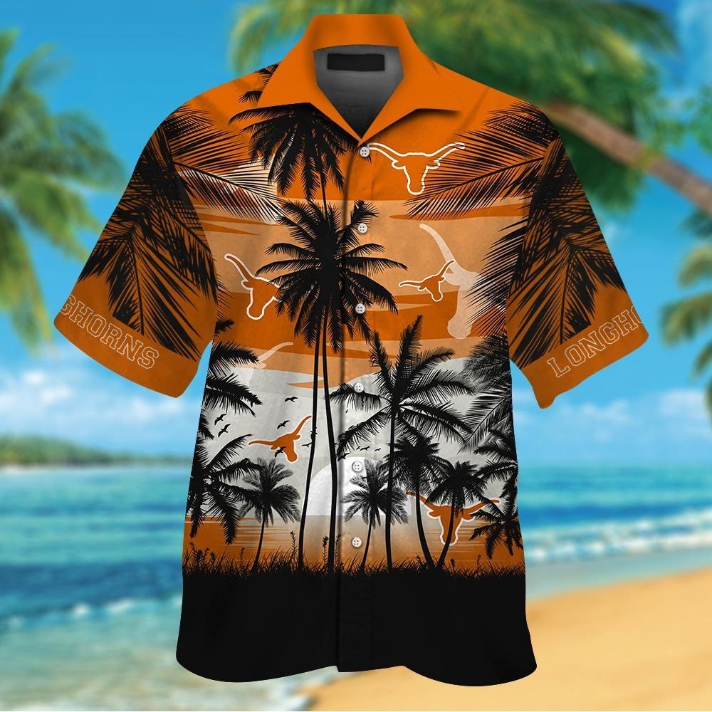 Texas Longhorns Tropical Short Sleeve Button Up Tropical Hawaiian Shirts