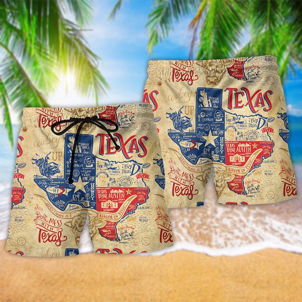 Texas Peace Life Vintage Style Trendy Aloha Hawaiian Beach Shorts