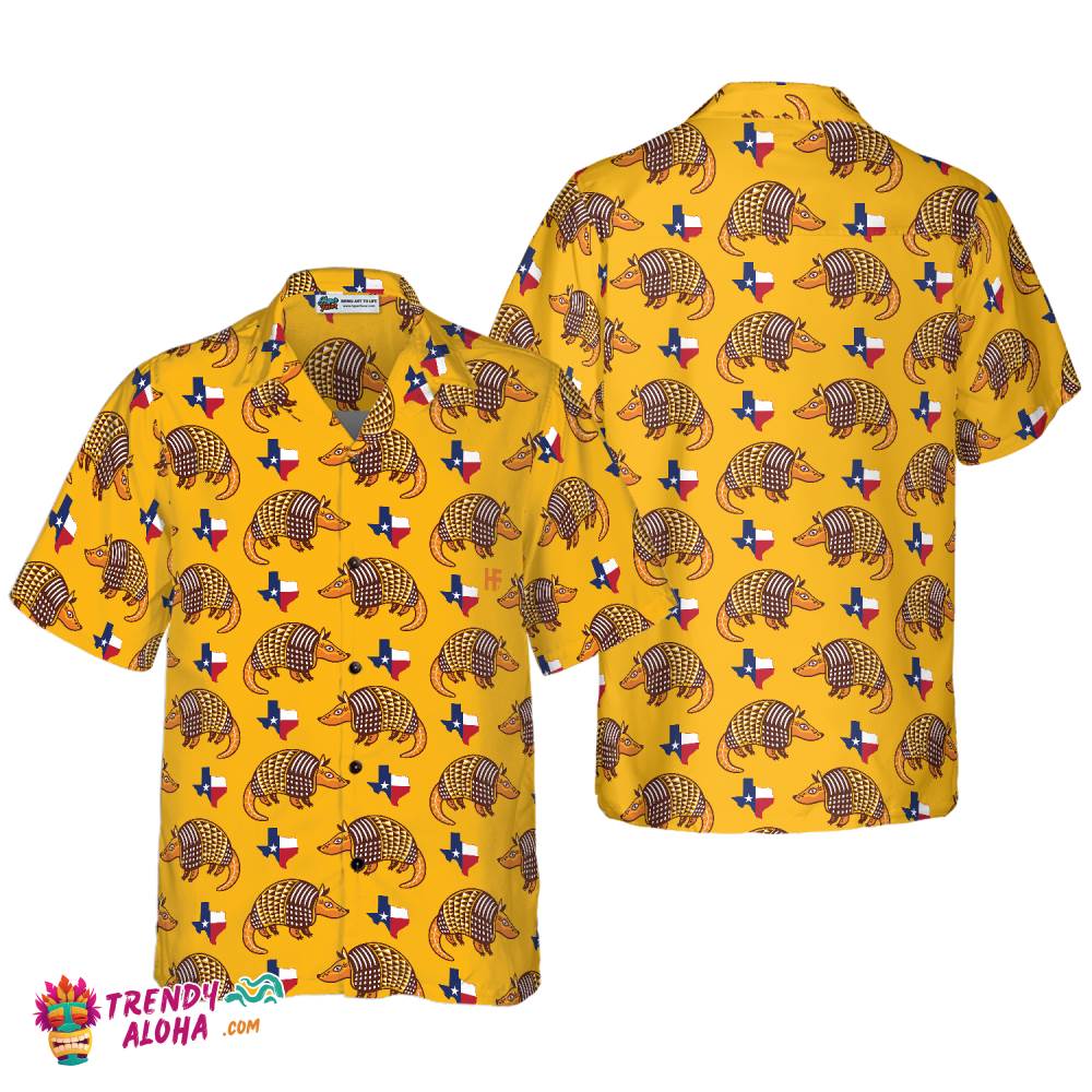Texas Proud Armadillo Hawaiian Shirt, Armadillo And State Of Texas Flag Pattern Shirt, Proud Texas Shirt For Men