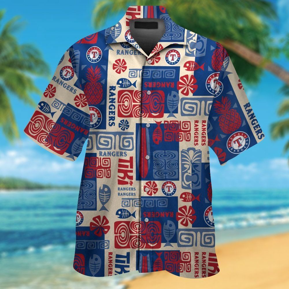 Texas Rangers Short Sleeve Button Up Tropical Hawaiian Shirt VER01