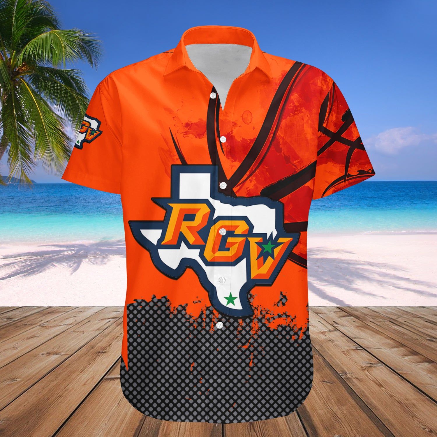 Texas-Rio Grande Valley Vaqueros Hawaii Shirt Basketball Net Grunge Pattern – NCAA