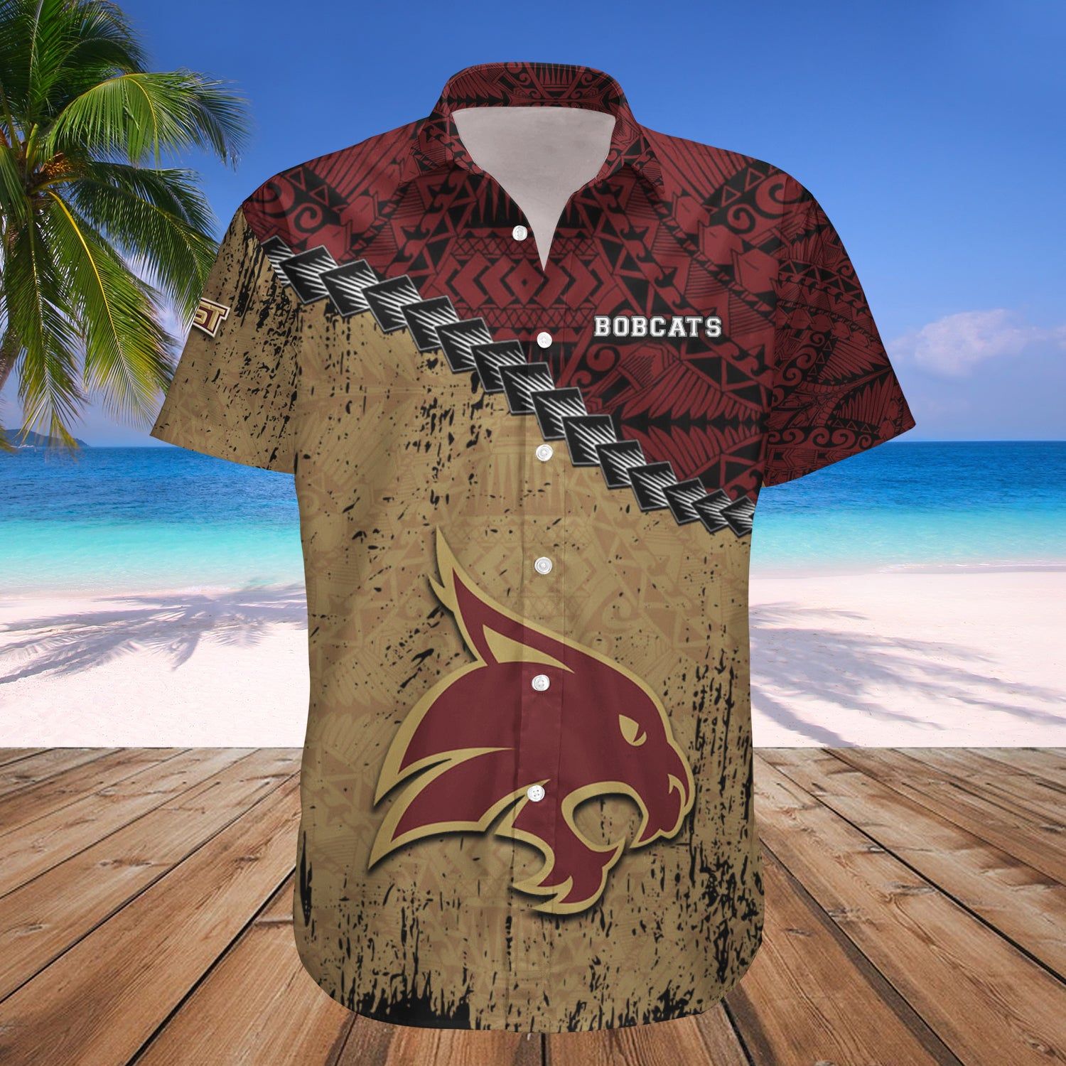 Texas State Bobcats Hawaii Shirt Grunge Polynesian Tattoo – NCAA