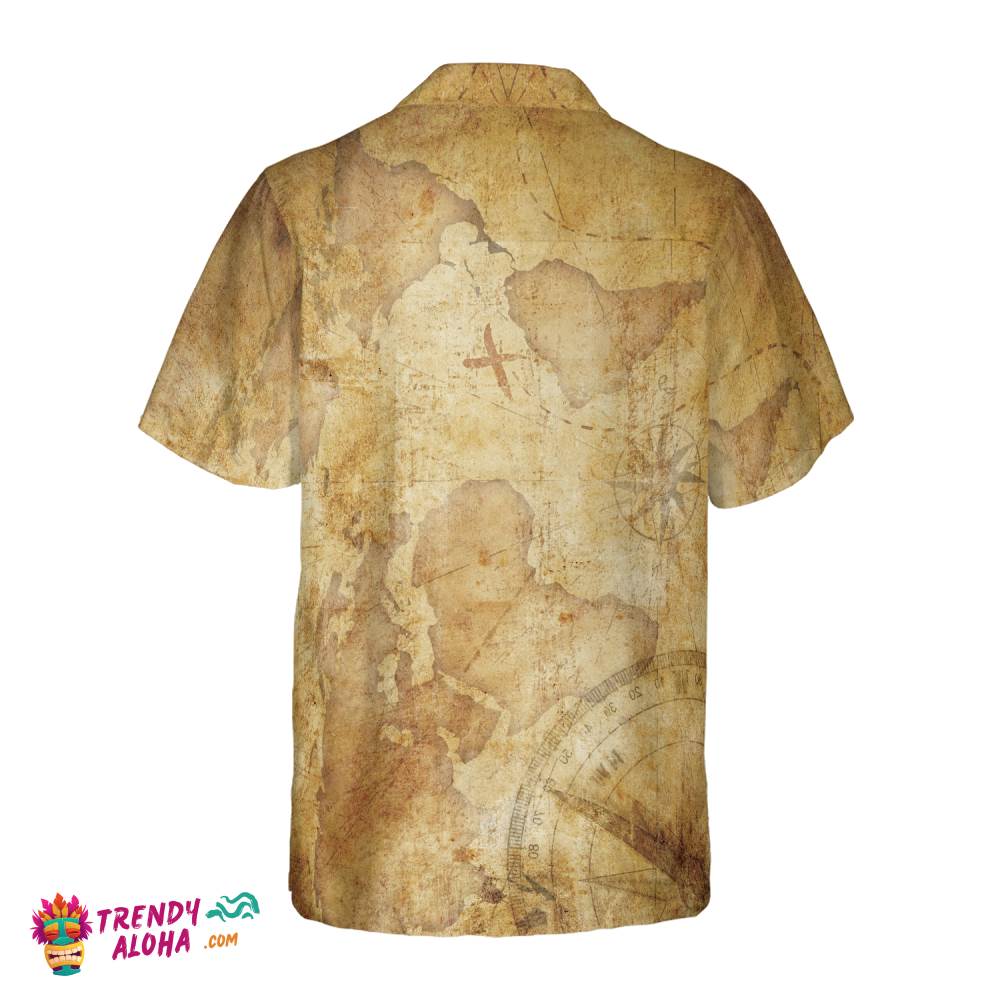 Texas State Map And Compass Pattern Hawaiian Shirt, Insignia State Of Texas Shirt, Texas Shirt For Men
