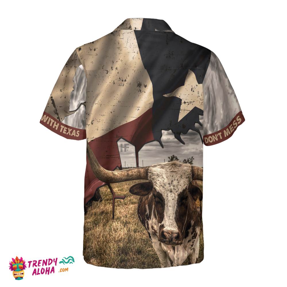 Texas State Map Pattern Flag Texas Hawaiian Shirt, Don’t Mess With Texas Longhorns Shirt, Texas Shirt For Men