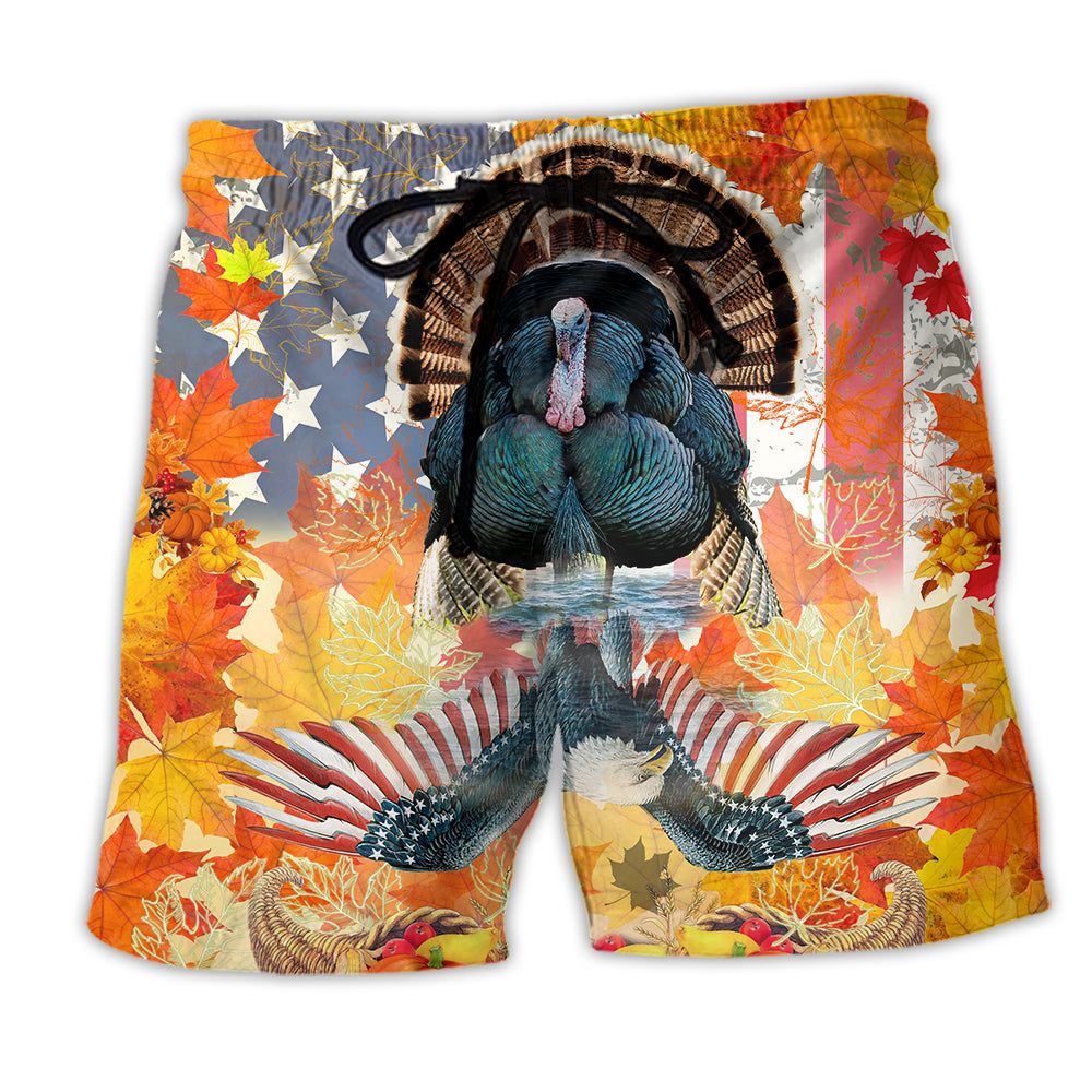 Thanksgiving America Happy Turkey Autumn Trendy Aloha Hawaiian Beach Shorts