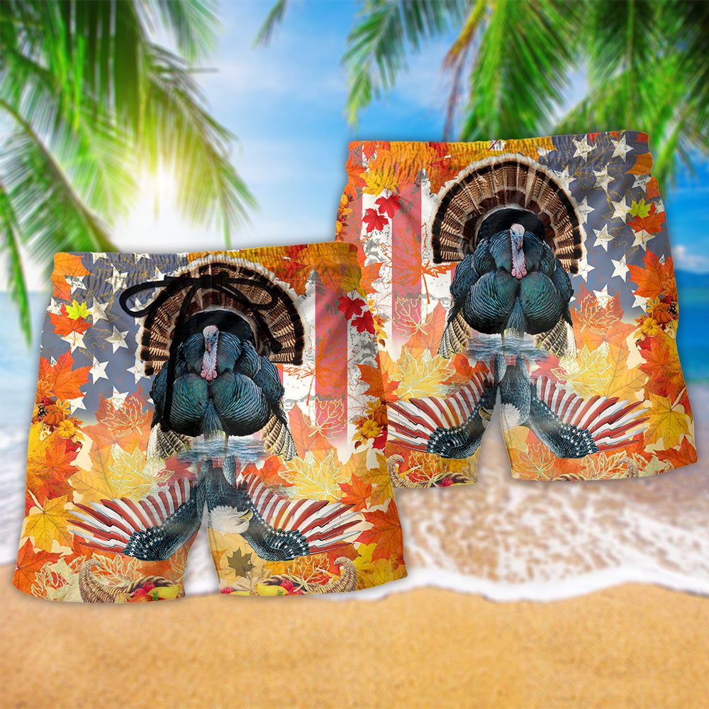 Thanksgiving America Happy Turkey Autumn Trendy Aloha Hawaiian Beach Shorts