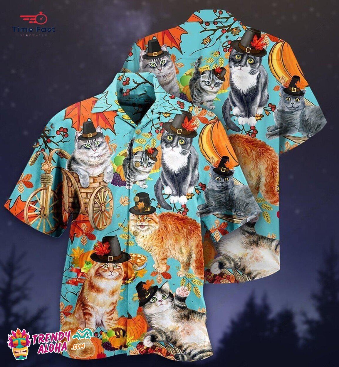 Thanksgiving Cat Celebration Hawaiian Shirt Unisex Hawaii Gift