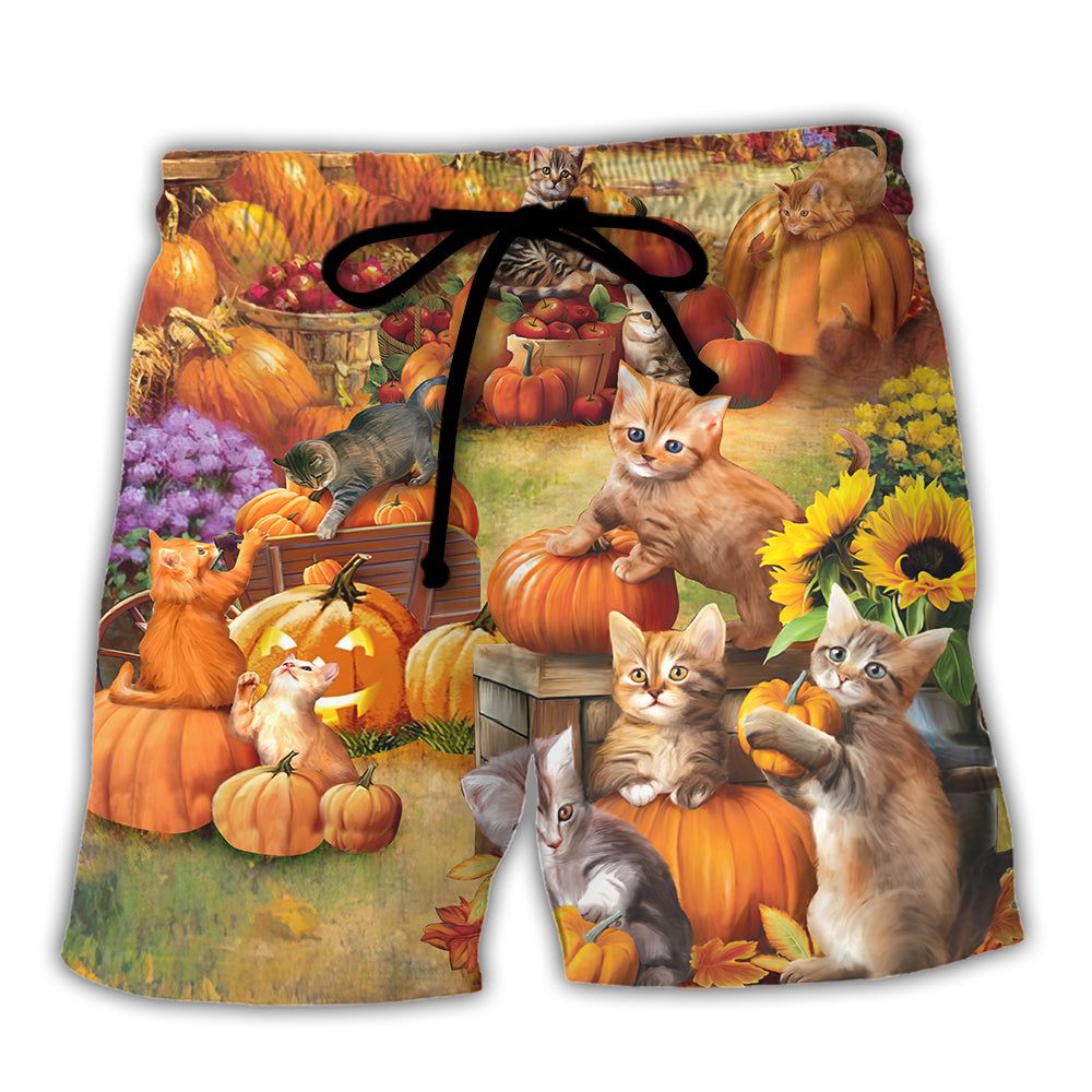 Thanksgiving Cat Wish You Happy Thanksgiving Trendy Aloha Hawaiian Beach Shorts