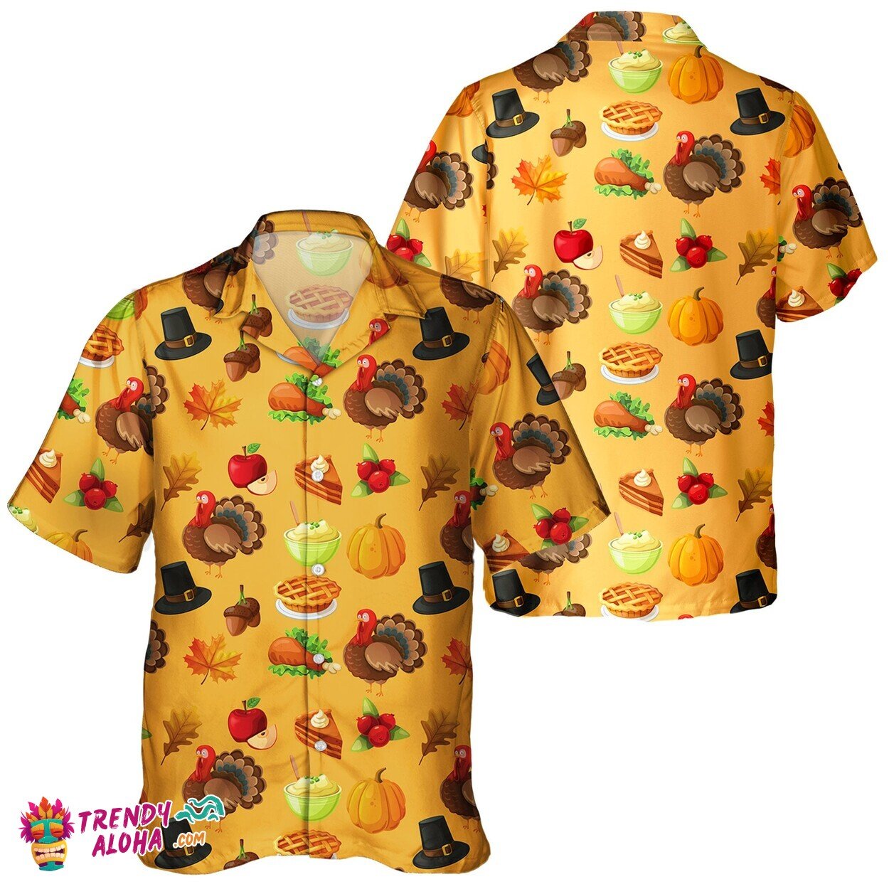 Thanksgiving Day Pumpkin Leaves Turkey Unisex Hawaiian Shirt