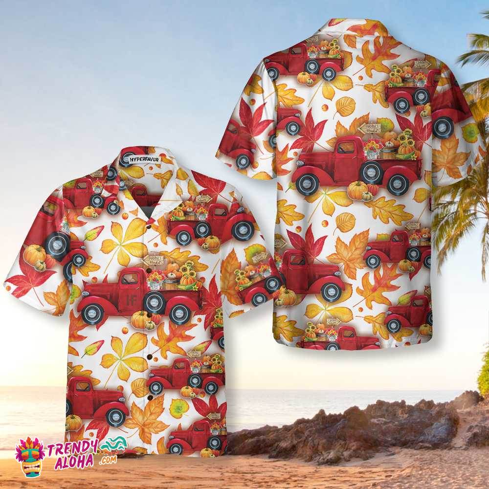 Thanksgiving Fall Leaves And Pumpkin Truck Hawaiian Shirt, Best Gift For Thanksgiving Day