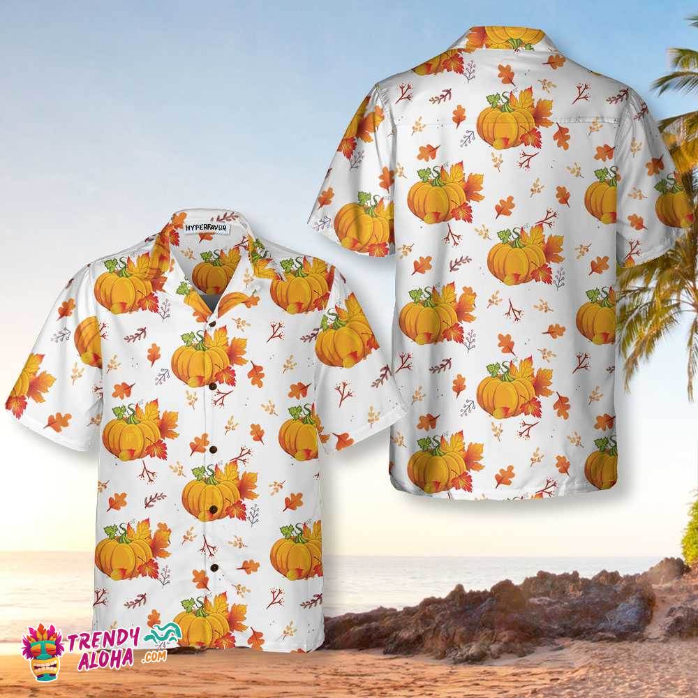 Thanksgiving Fall Leaves And Pumpkins Hawaiian Shirt, Funny Thanksgiving Shirt, Best Gift For Thanksgiving Day