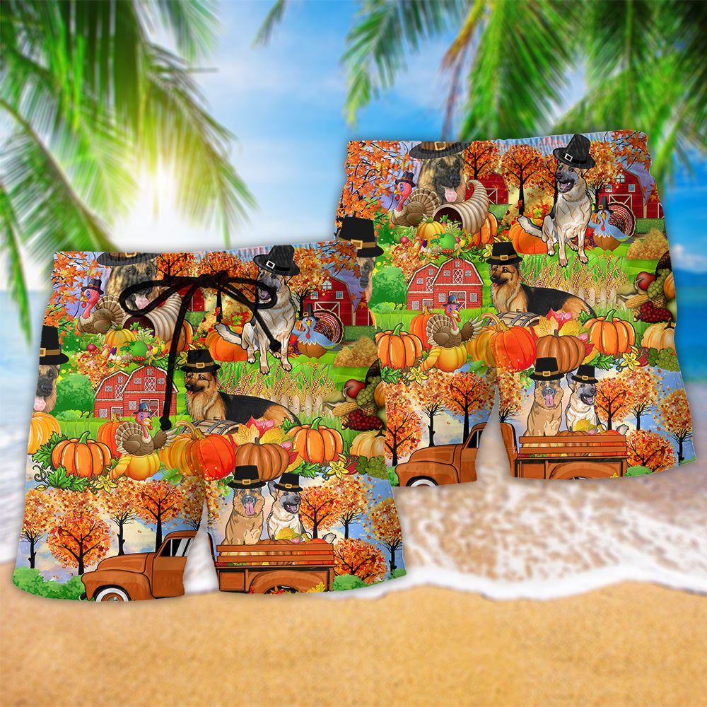 Thanksgiving Happy Thanksgiving German Shepherd Trendy Aloha Hawaiian Beach Shorts