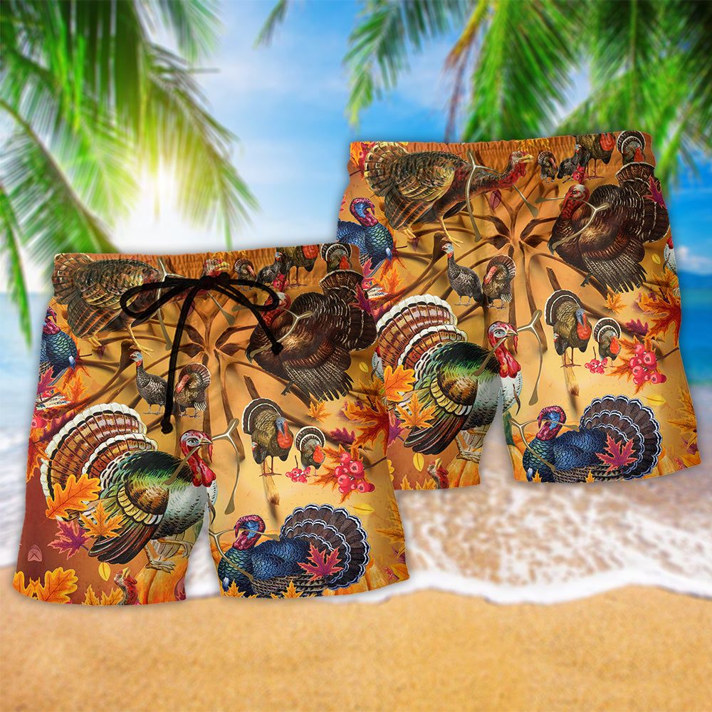 Thanksgiving Happy Wishbone Thanksgiving Trendy Aloha Hawaiian Beach Shorts
