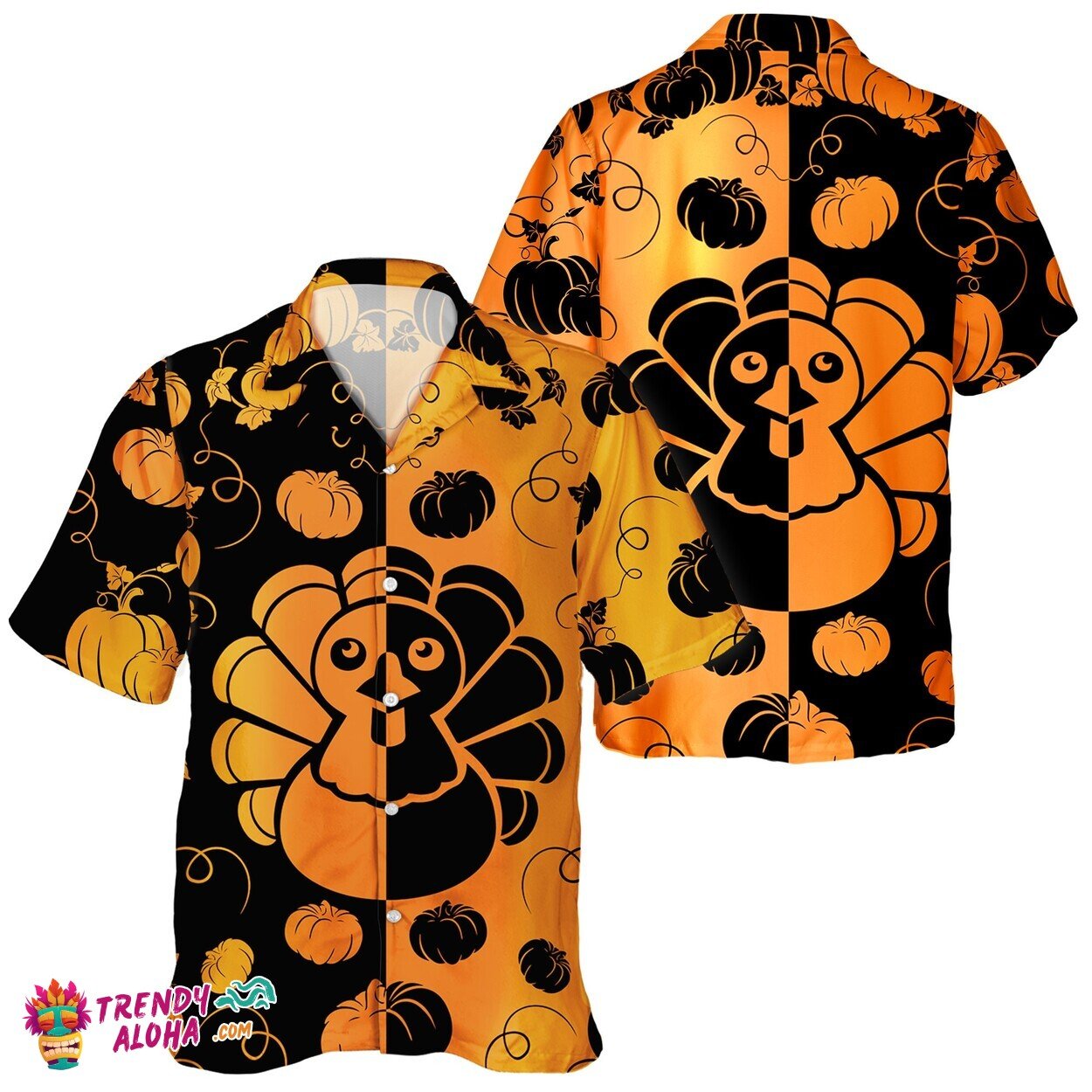 Thanksgiving Pumpkin Leaf alongside Turkey Unisex Hawaiian Aloha Gear
