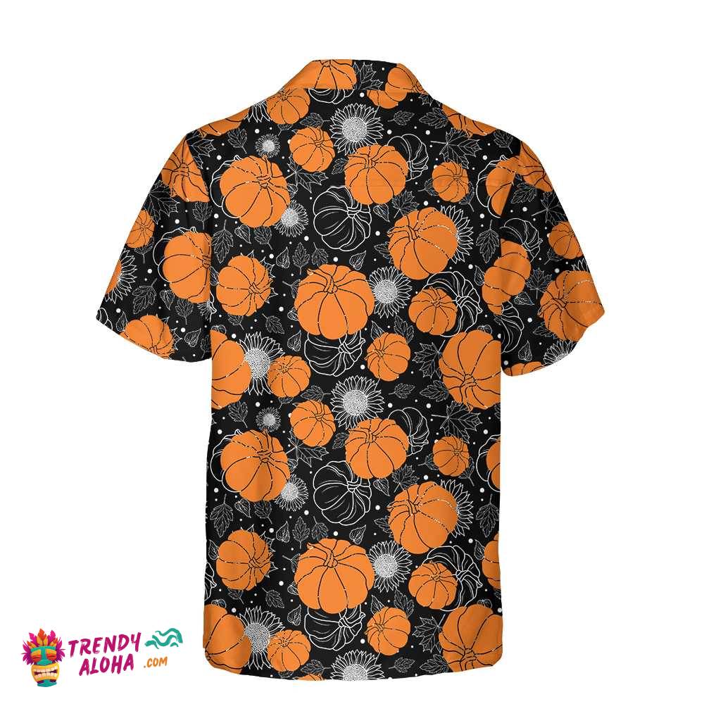 Thanksgiving Pumpkins And Sunflowers Seamless Pattern Hawaiian Shirt, Fall Pumpkin Shirt, Best Gift For Thanksgiving Day