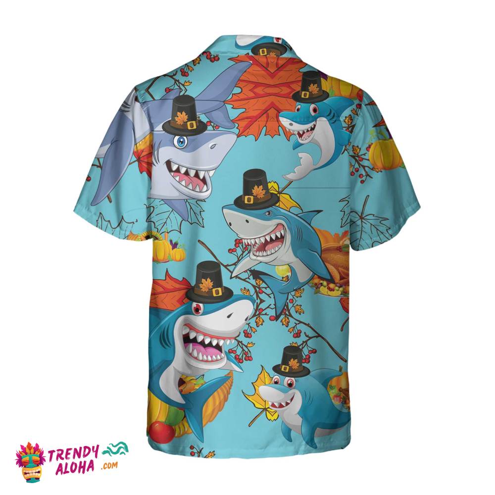 Thanksgiving Sharks Wearing Pilgrim Hat Hawaiian Shirt, Funny Thanksgiving Shirt, Gift For Thanksgiving Day