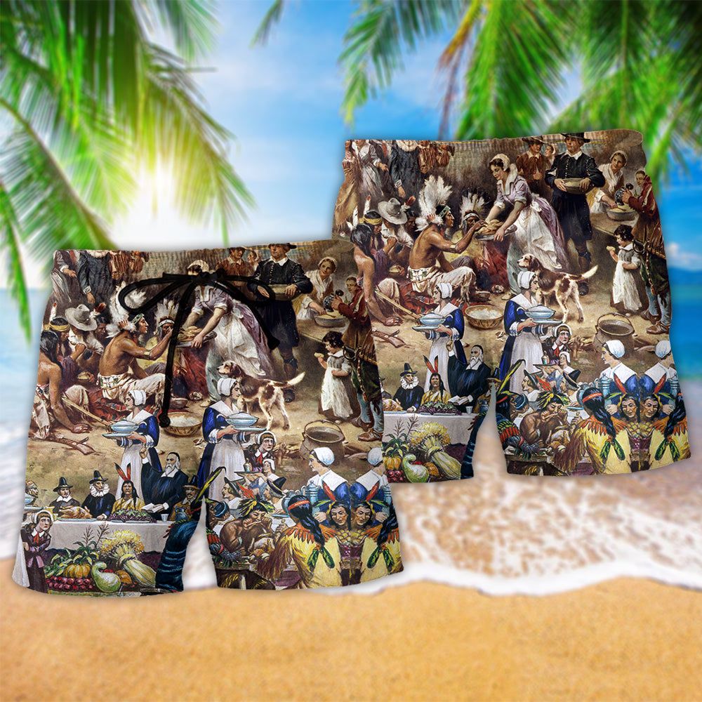 Thanksgiving The First Cool Trendy Aloha Hawaiian Beach Shorts
