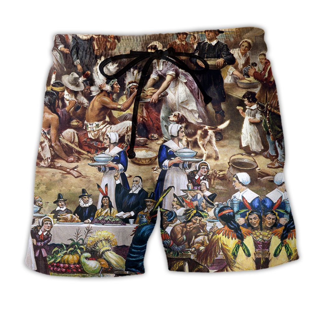Thanksgiving The First Cool Trendy Aloha Hawaiian Beach Shorts