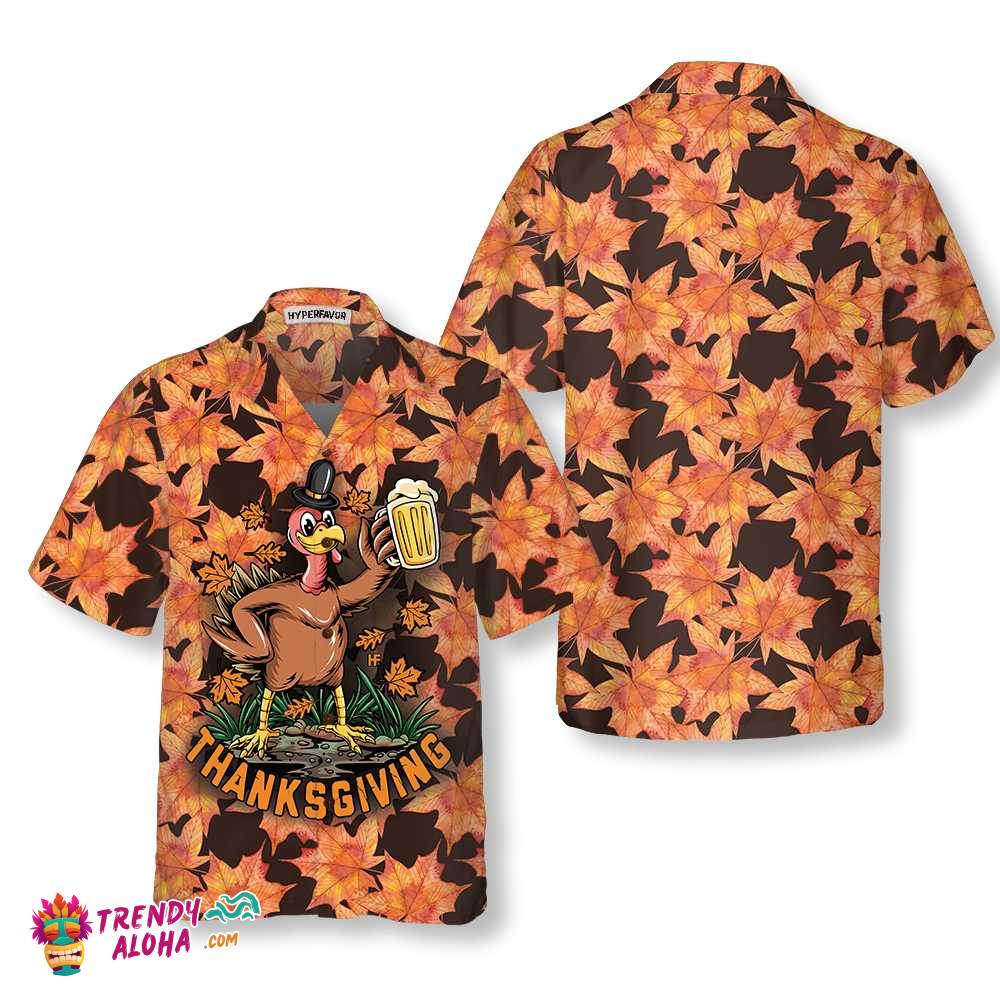 Thanksgiving Turkey Holding Big Glass Beer Hawaiian Shirt, Funny Turkey Gobble Shirt, Gift For Thanksgiving Day