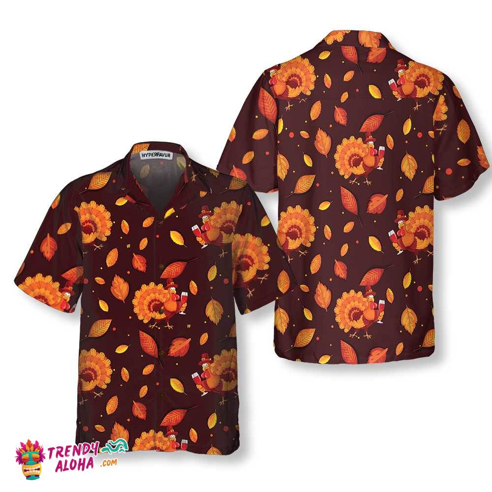 Thanksgiving Turkey With Glass Of Wine Thanksgiving Hawaiian Shirt, Funny Turkey Shirt For Thanksgiving Day