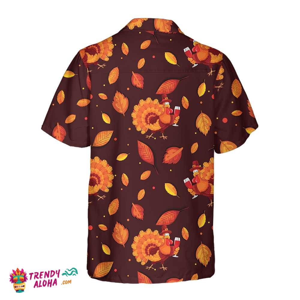 Thanksgiving Turkey With Glass Of Wine Thanksgiving Hawaiian Shirt, Funny Turkey Shirt For Thanksgiving Day