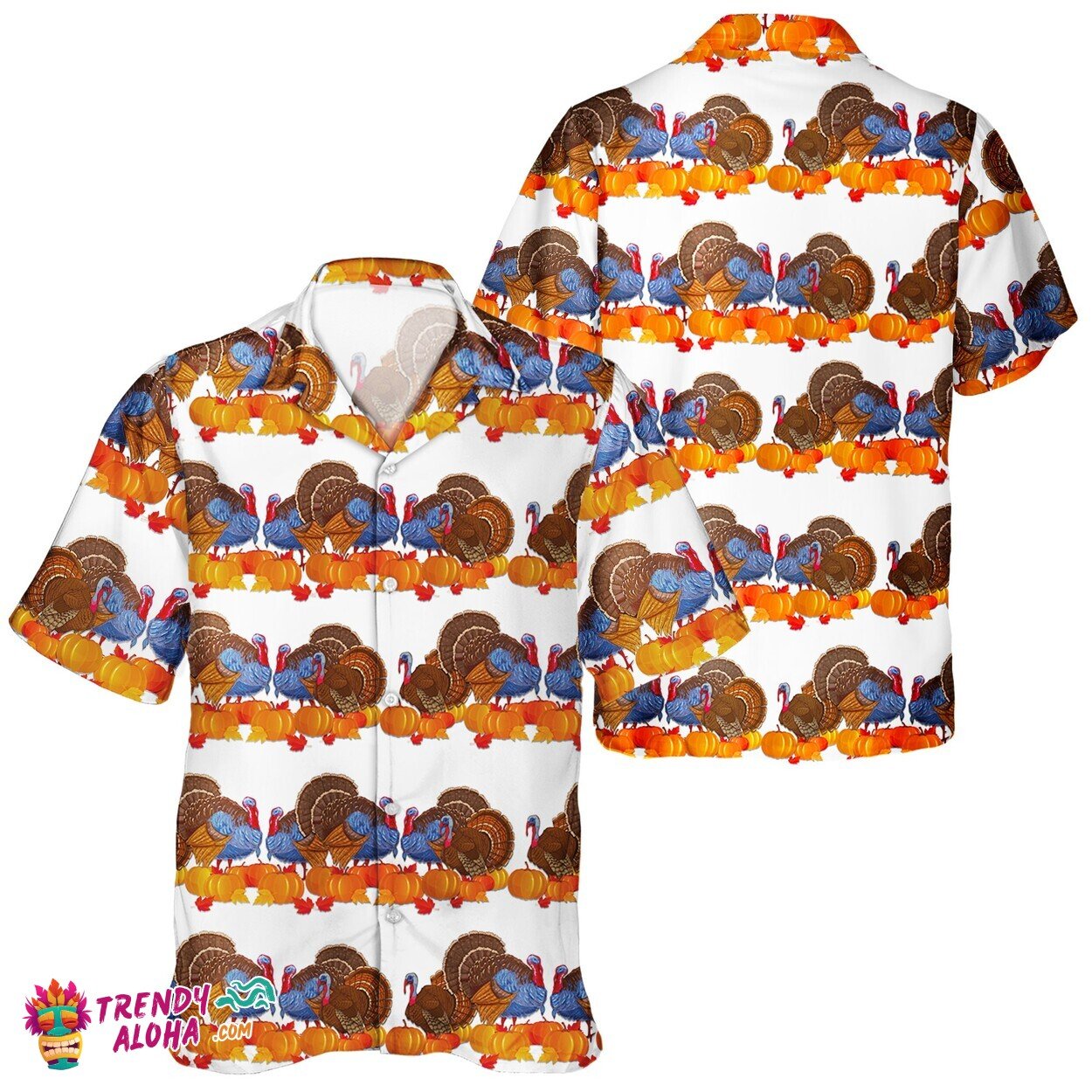 Thanksgiving Unisex Aloha Shirt Featuring Turkey Plus Pumpkin Leaf Art