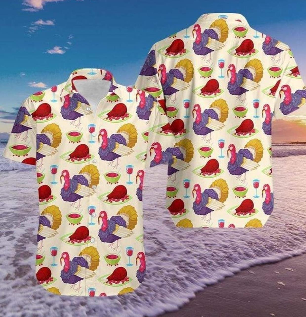 Thanksgiving’s Purple Turkey Theme Vibrant Hawaiian Shirt Design