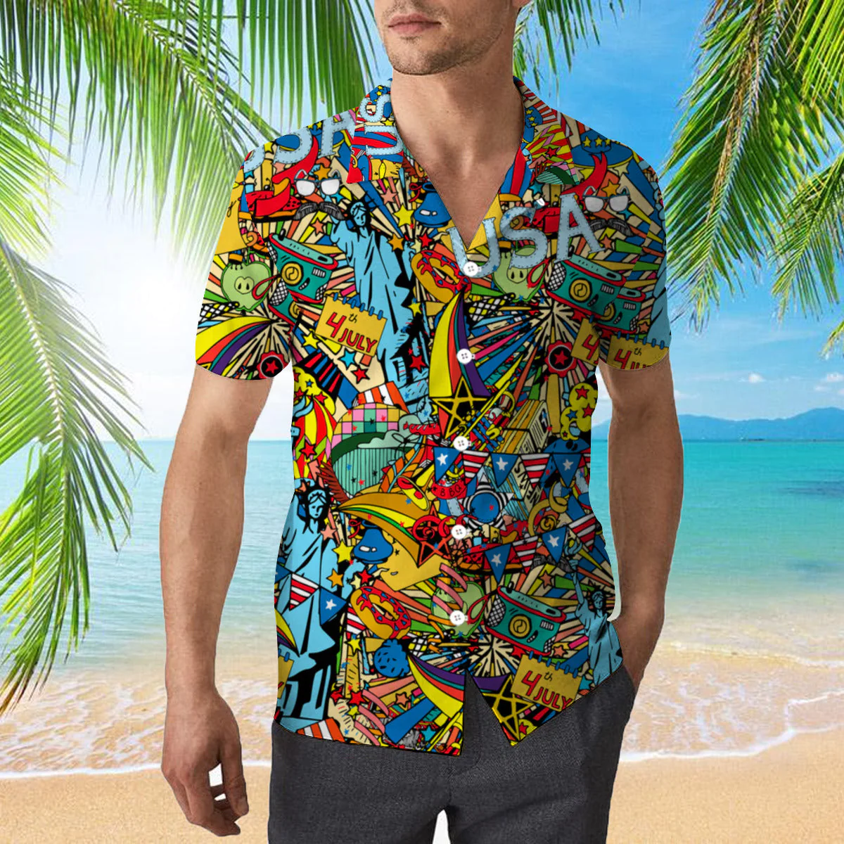 The 4Th Of July Independence Doodles Trendy Hawaiian Shirt