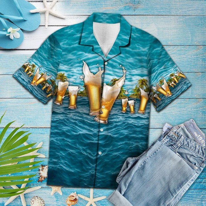 The Beauty Of Nature Beer Blue Ocean Pattern Trendy Hawaiian Shirt