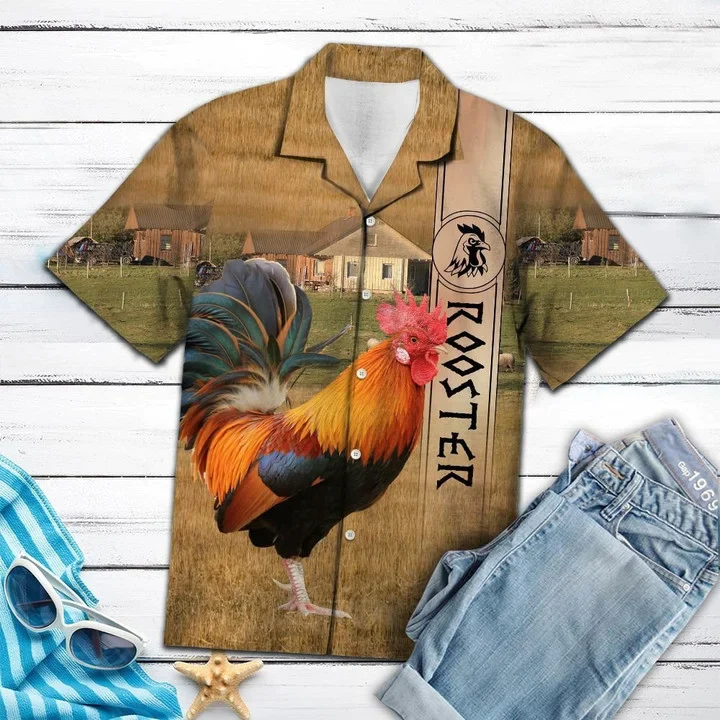 The Beauty Of Rooster In Meadow Trendy Hawaiian Shirt